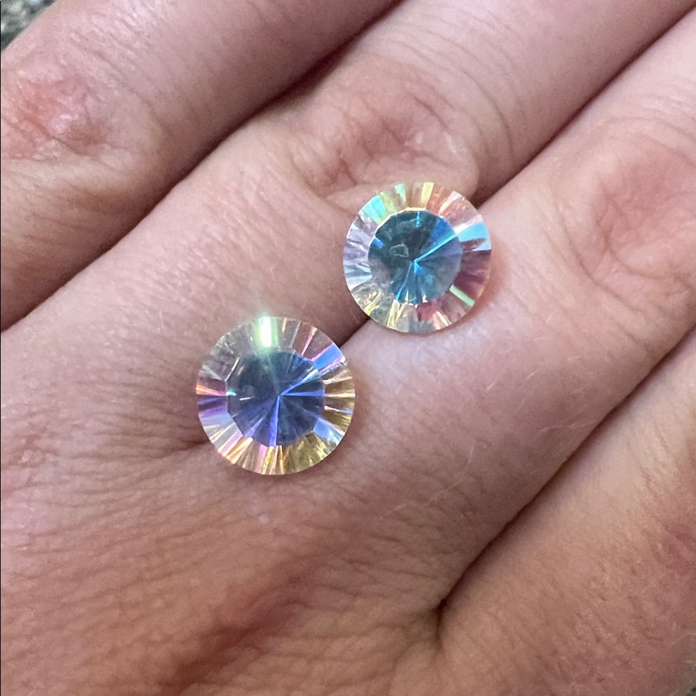 Set 2pcs Iridescent Rainbow Aurora Unicorn Round Unidentified Loose Gemstones - Picture 7 of 17